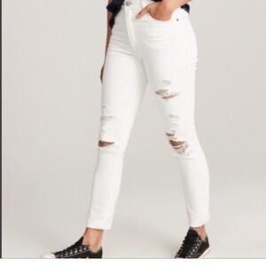 Abercrombie & Fitch Simone High Rise Distressed Off White Slim Jeans sz 28/6